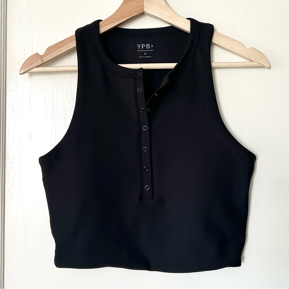 NWT A&F YPB SculptLUX Plunge Henley Slim Tank Black M Gym Workout Athletic
